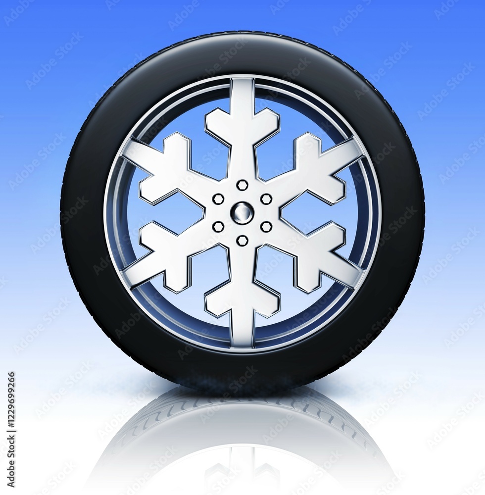 Poster high resolution 3d rendering of a snow tire concept