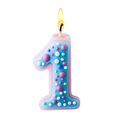 Number 1 one birthday burning candle isolated on white background