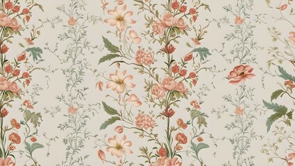 Vintage Floral Wallpaper Pattern &ndash; Elegant Botanical Design with Delicate Flowers and Vines &ndash; Classic Decorative Background, AI Generated