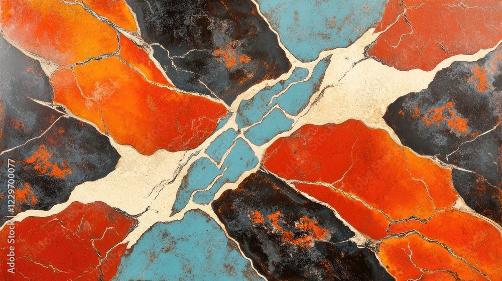 Poster a weathered oxidized metal surface with uneven rust patterns and color variations, ideal for a rugge