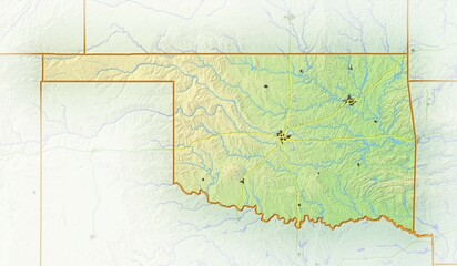 Oklahoma, shaded relief map, USA, North America
