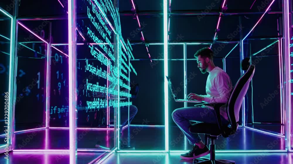 Poster exploring a futuristic environment with holographic displays and advanced vfx technology