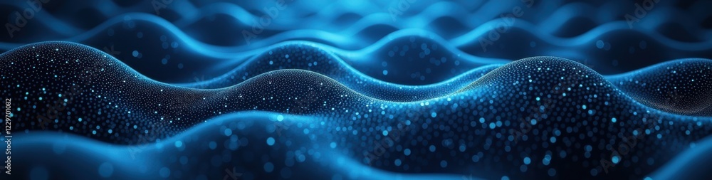 Poster glowing digital neural network patterns in ambient blue lighting, futuristic data flow concept. futu