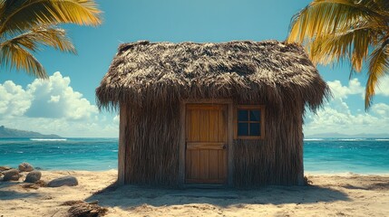 Fototapeta premium Thatched hut on tropical beach.