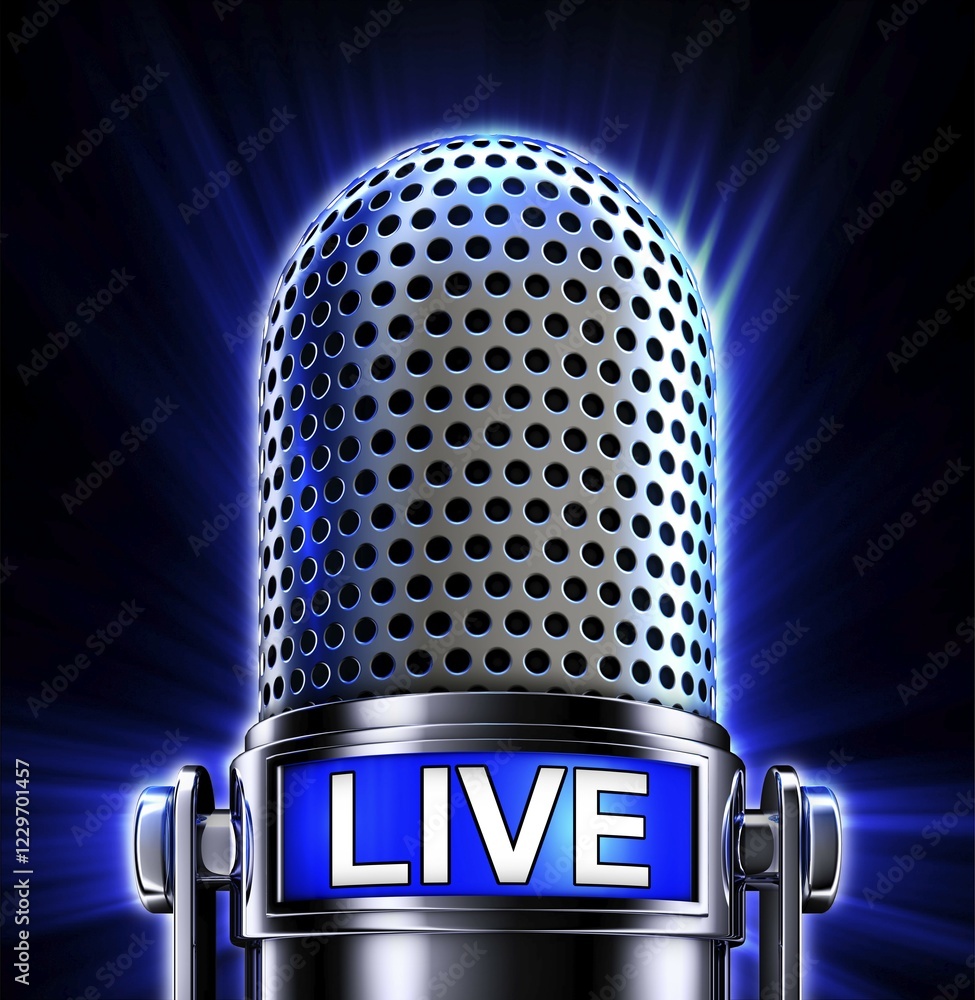 Poster high resolution rendering of a microphone with a live icon