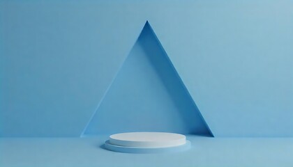 3D background with realistic blue white cylinder stand podium and overlap triangles wall scene