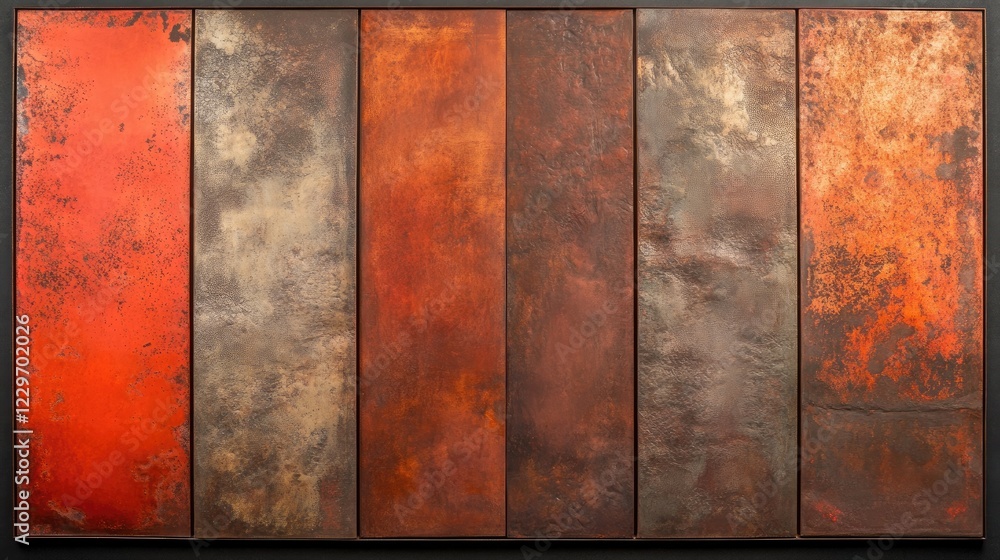 Poster close-up of oxidized metal with varying rust shades and surface imperfections, ideal for creating a 