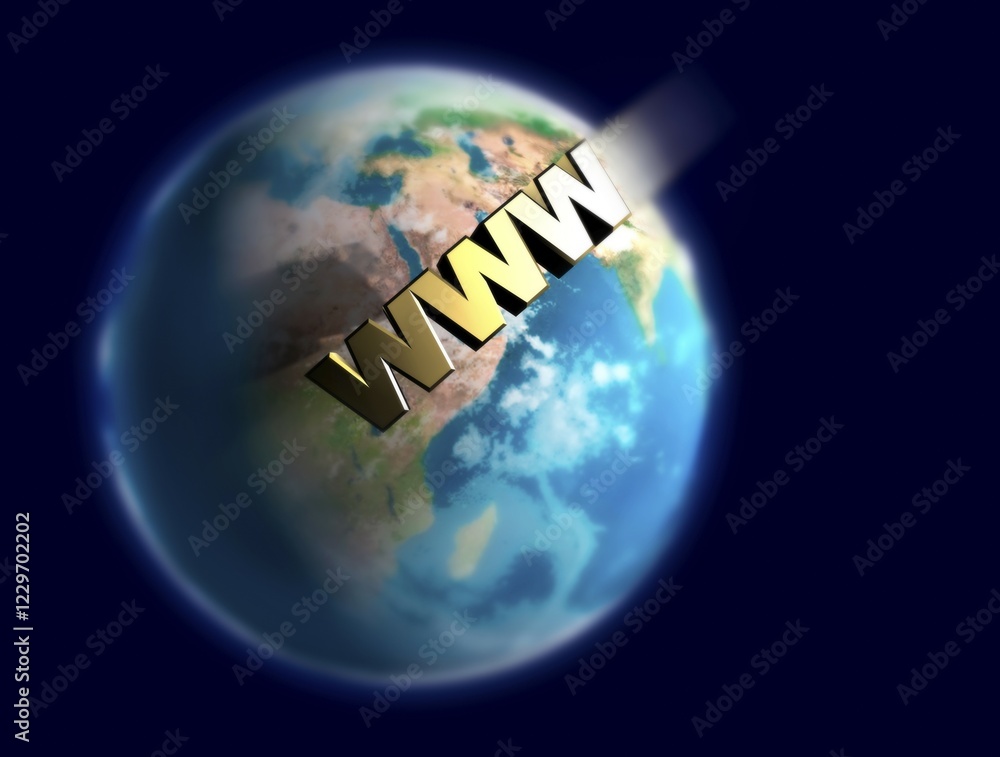 Poster www flying around the globe conceptual 3d illustration internet connection www global communication 