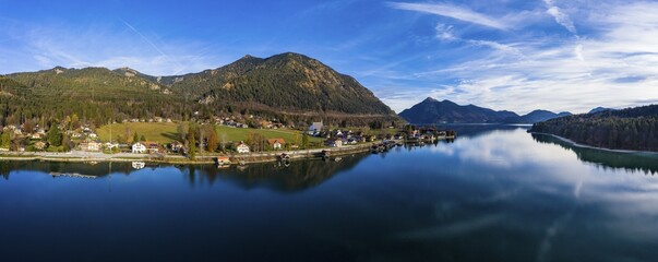 Drone shot, Kochel am See, Walchensee, Upper Bavaria, Bavaria, Germany, Europe