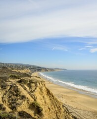 View of the sandy beach from Vista Point, Pelican Point, coastal reserve, Crystal Cove State Park, Orange County, California, USA, North America
