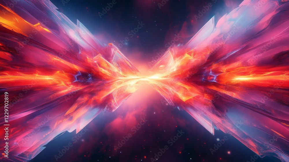 Poster futuristic 3d background vibrant color transitions and intricate geometric patterns forming a striki