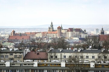 Fototapeta premium City view of historic town, from Krakus Mound, Krakow, Poland, Europe