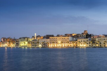 Fototapeta premium City view at dusk, Brindisi, Puglia, Italy, Europe