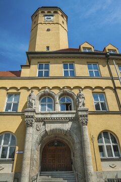 Entrance to the Oskar-von-Miller Gymnasium, Schwabing, Munich, Upper Bavaria, Bavaria, Germany, Europe