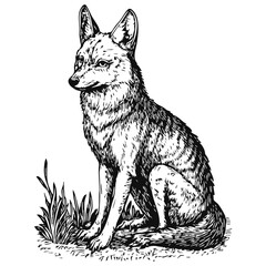 Obraz premium Woodcut illustration of a coyote. Vintage grunge vector design element for artworks, poster, cards, web and collages.