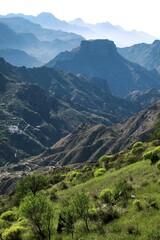 Fototapeta premium View on mountains from Roque Bentayga, Gran Canaria, Canary Islands, Spain, Europe