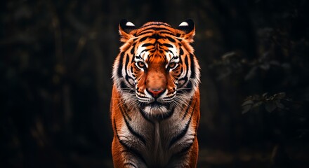 Majestic Tiger Portrait Dark Background Wildlife Photography