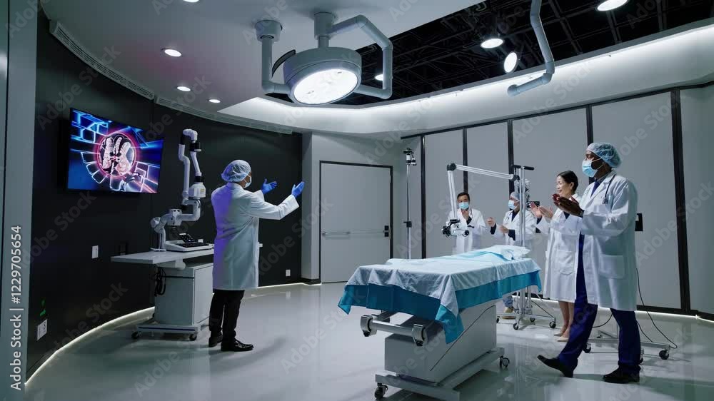 Poster advanced surgical techniques showcased in a futuristic operating room with vfx and hud elements