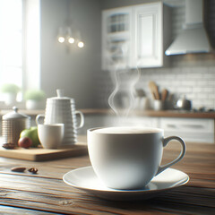 Steaming Cup of Coffee in a Cozy Kitchen