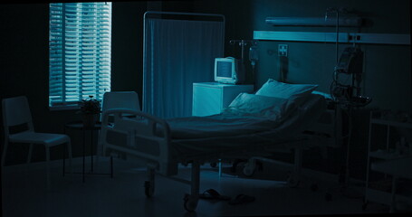 Empty hospital room with monitors.