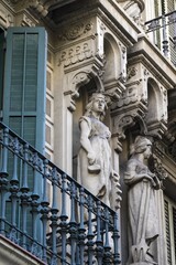 Obraz premium Facade with balcony, architecture building detail, Art Nouveau, Eixample district, Barcelona, Catalonia, Spain, Europe
