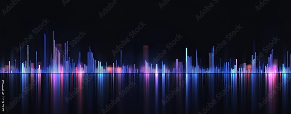 Poster an abstract smartphone desktop background featuring digital bar charts and graphs, illuminated in bl