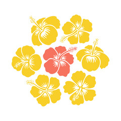 Yellow hibiscus flowers summer tropical bloom vector. Hawaiian paradise blossom cut out silhouette. Bright illustration for t-shirt print, decoration, card, etc. © Cute Design