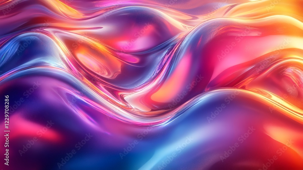Poster futuristic abstract design vibrant and smooth 3d glass shapes combined with neon wave background ele