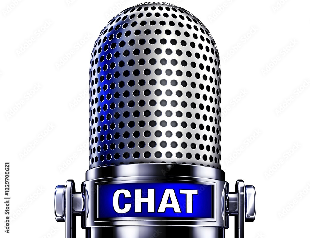 Poster high resolution rendering of a microphone with a chat icon