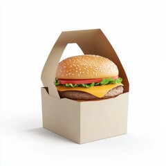 burger box mockup with a foldable design and blank customizable branding area, isolated on a white background
