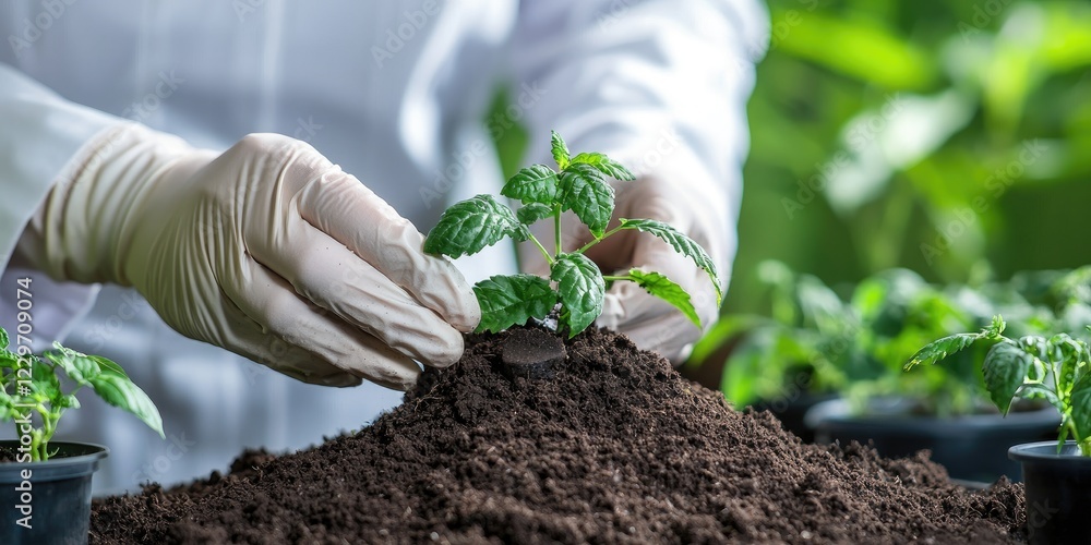Poster laboratory agricultural science crop analysis with a researcher examining soil samples in a modern l