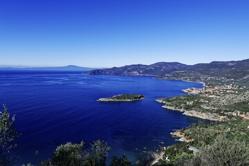 Fototapeta premium View of the coast near Kardamyli, Lefktro, Mani, Messenia, Peloponnese, Greece, Europe