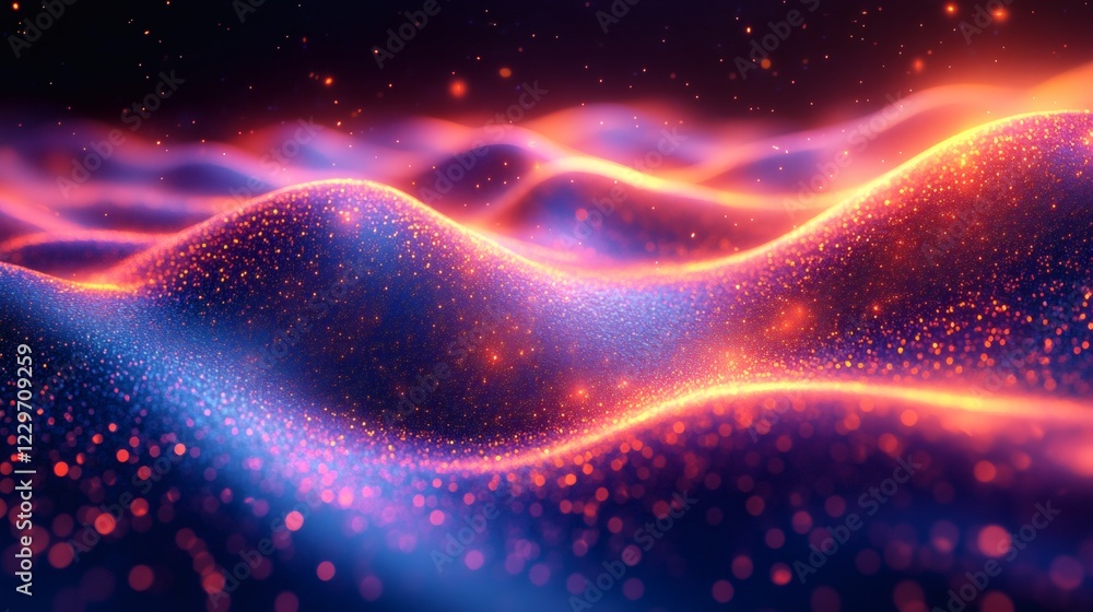 Poster futuristic glowing wave patterns neon colors with abstract gradients and dynamic geometric shapes fo