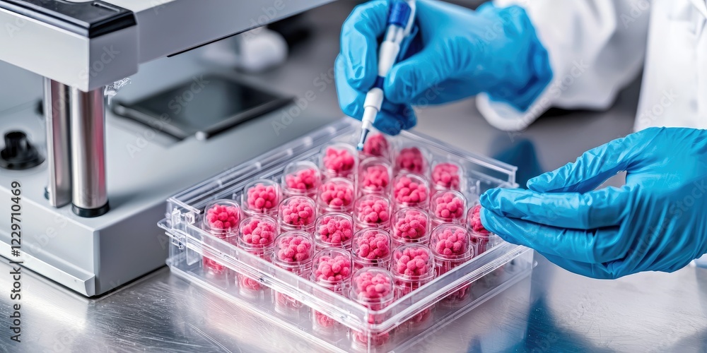 Poster laboratory clinical trials medical tests featuring a diverse team of scientists analyzing samples in