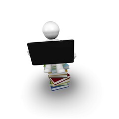 Reader on stacked books, 3d concept