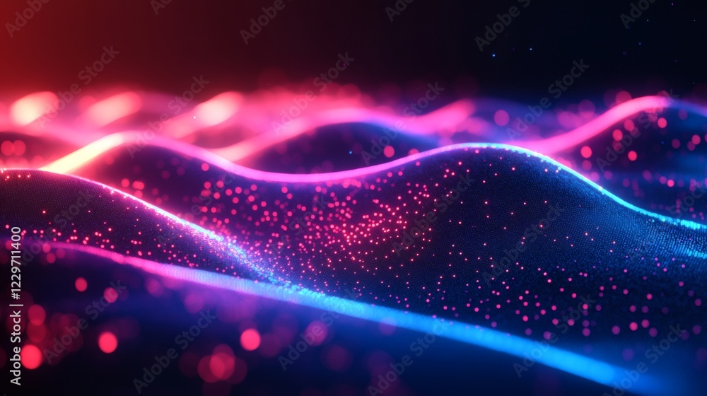 Poster futuristic neon lines glowing abstract wave effects in blue and pink creating a dynamic threedimensi