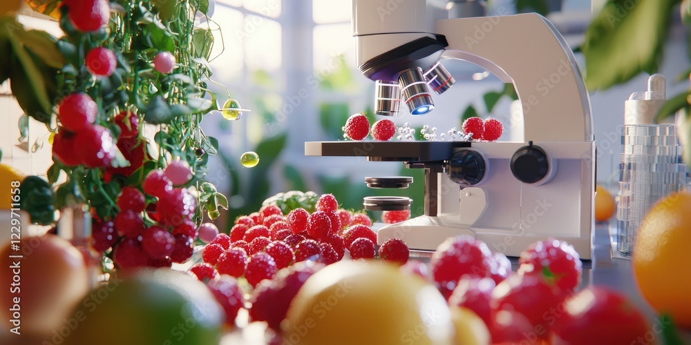 Poster laboratory environment nanotechnology applications microscopy with a scientist observing nanostructu