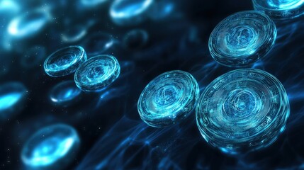 Futuristic Digital Coins Floating in Abstract Space Concept for Blockchain Security Tips