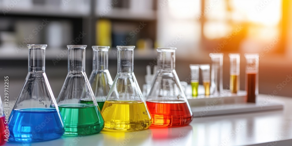 Poster engaged students observing a chemistry experiment in a modern laboratory during an educational demon