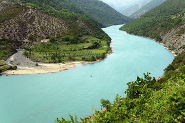 Fototapeta premium River Mat, Shkopet Reservoir, Ulza Regional nature park Park, Albania, Europe