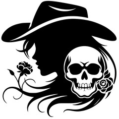 Cowboy queen skull silhouette