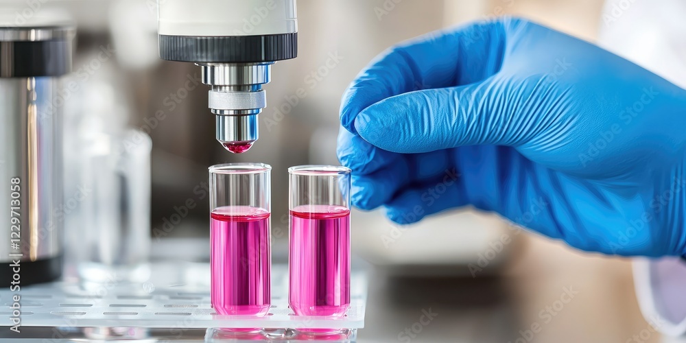 Poster collaborative research in a modern laboratory with scientists analyzing samples together, bright neu