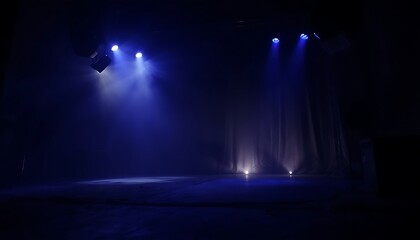 Dark Stage with Blue Spotlights and Fog for Dramatic Events