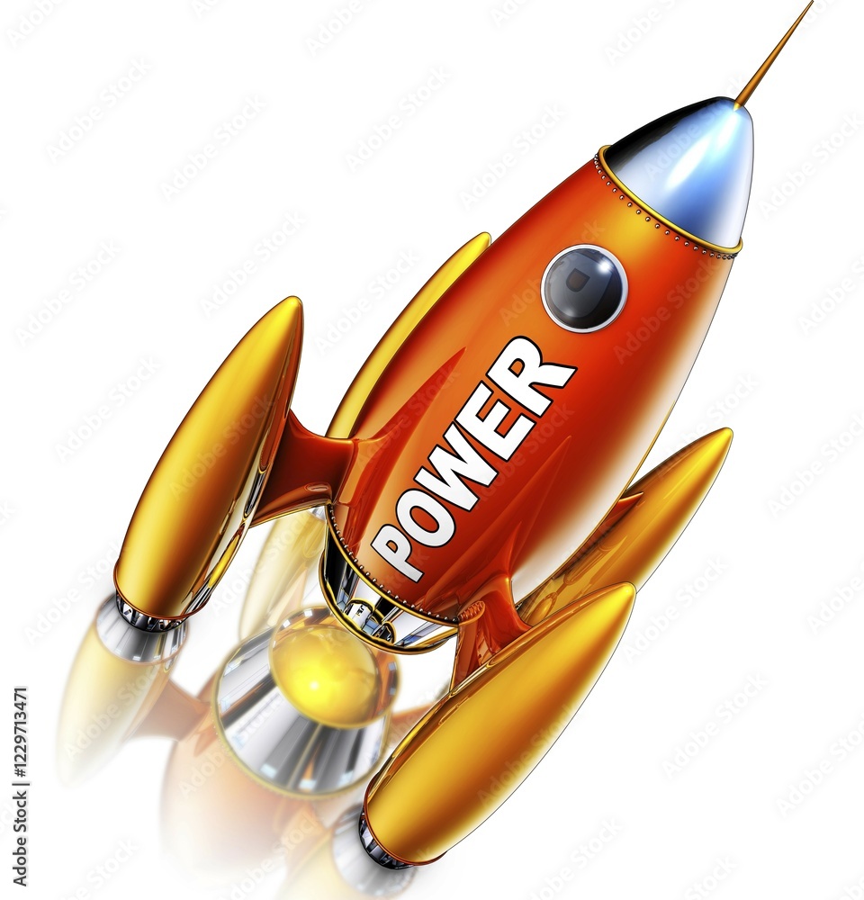 Aufkleber high resolution rendering of a rocket with a power icon