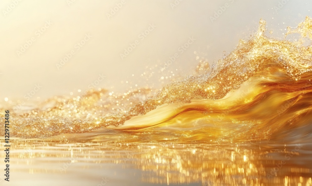 Poster golden wave with sparkling texture and reflection.