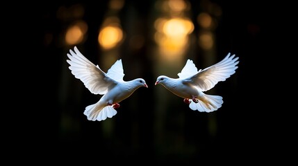 Two White Doves in Flight, Symbol of Peace and Serenity