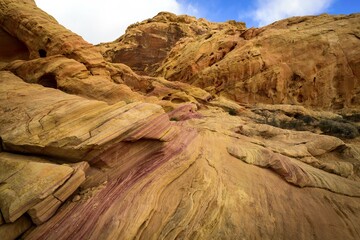 Rainbow Vista, red yellow sandstone rocks, Mojave desert, sandstone formation, Valley of Fire State...