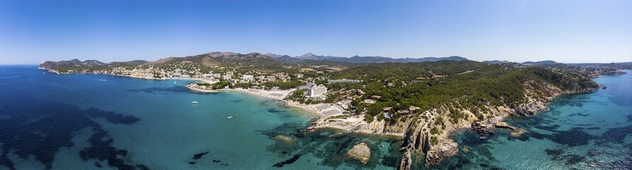 Aerial view, view of tourist town Peguera with hotels and beaches, Costa de la Calma, region Caliva, Majorca, Balearic Islands, Spain, Europe