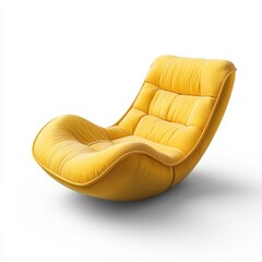 bright yellow reading chair with a curved backrest and plush cushions, placed on a white background with smooth shadows