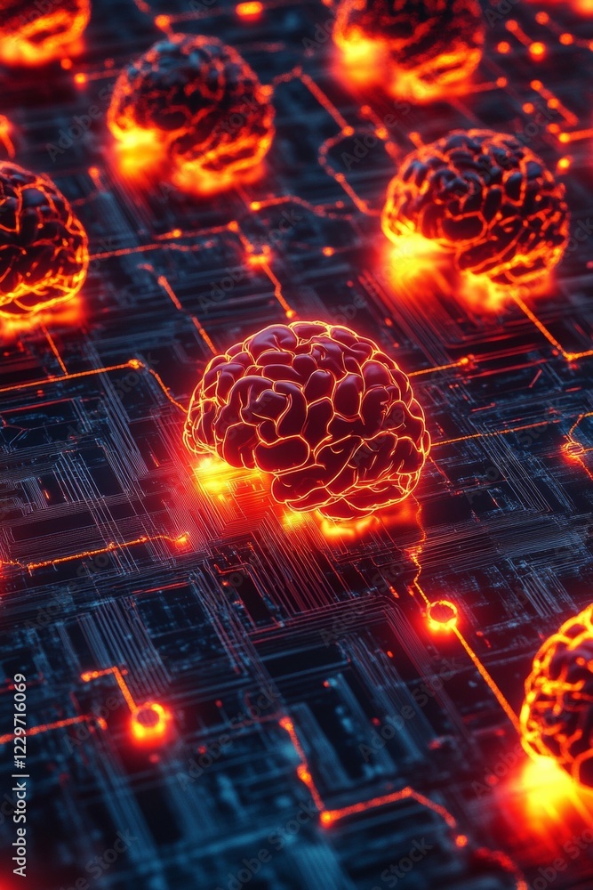 Poster neural network brain circuitry: futuristic technology